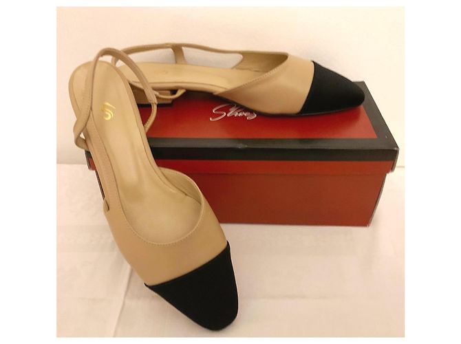 Autre Marque Scarpe Slingback Bicolori in Pelle e Tela Nero Beige - vista 3