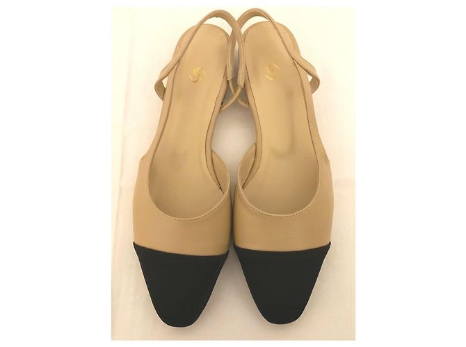 Autre Marque Scarpe Slingback Bicolori in Pelle e Tela Nero Beige - vista 5