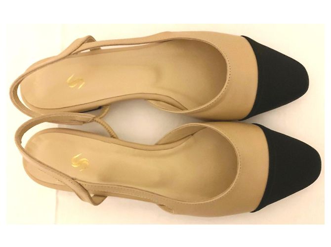 Autre Marque Scarpe Slingback Bicolori in Pelle e Tela Nero Beige - vista 6