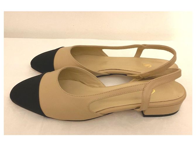 Autre Marque Scarpe Slingback Bicolori in Pelle e Tela Nero Beige - vista 7