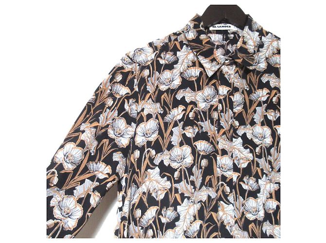 Jil Sander Kleid aus 100% Seide mit Blumenmuster Schwarz - Ansicht 3