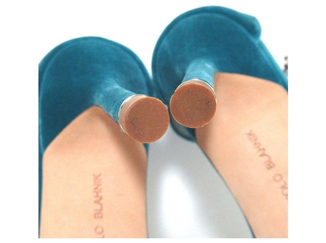Manolo Blahnik Kristall Samt High Heel Sandalen Blau Türkis - Ansicht 10