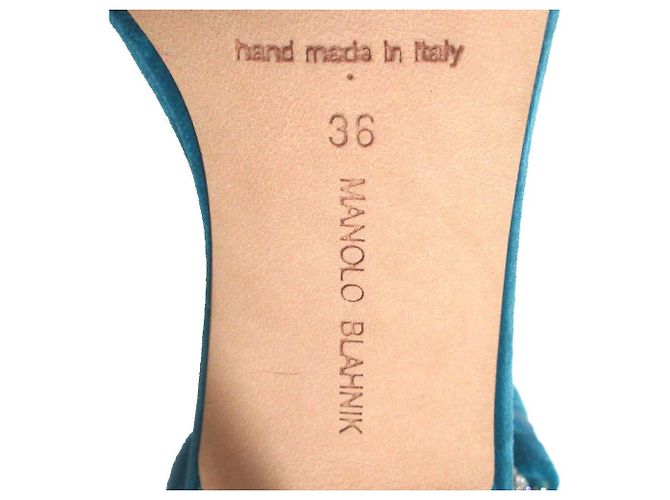 Manolo Blahnik Kristall Samt High Heel Sandalen Blau Türkis - Ansicht 11