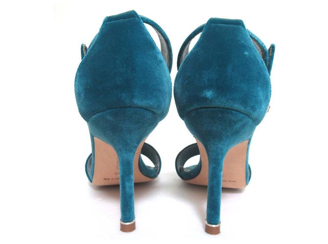 Manolo Blahnik Kristall Samt High Heel Sandalen Blau Türkis - Ansicht 3