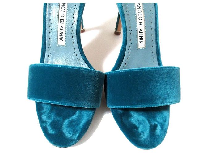 Manolo Blahnik Kristall Samt High Heel Sandalen Blau Türkis - Ansicht 4