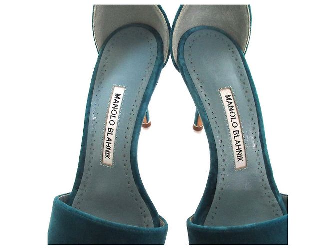 Manolo Blahnik Kristall Samt High Heel Sandalen Blau Türkis - Ansicht 6
