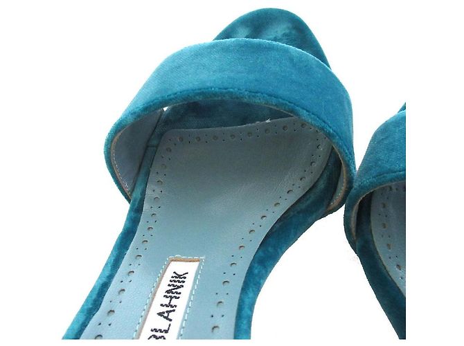 Manolo Blahnik Kristall Samt High Heel Sandalen Blau Türkis - Ansicht 7