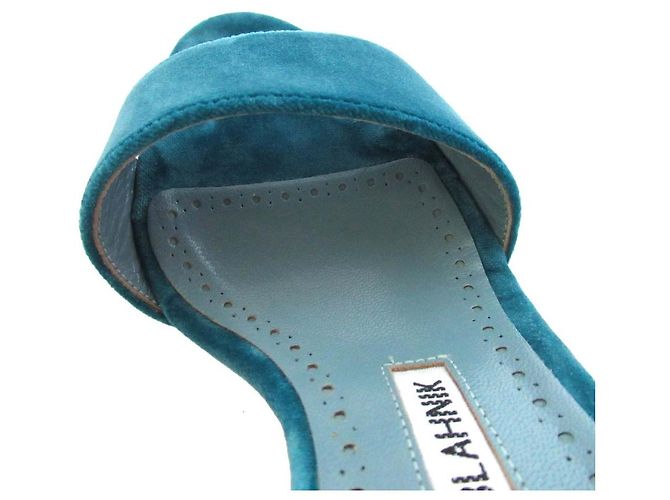 Manolo Blahnik Kristall Samt High Heel Sandalen Blau Türkis - Ansicht 8