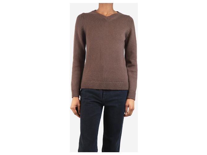 Autre Marque Pull brun en V - taille XS Marron - vue 3