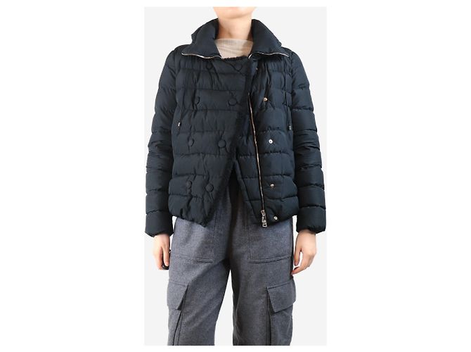 Moncler Schwarzer, doppelt geknöpfter Puffer-Mantel - Größe UK 12 - Ansicht 3