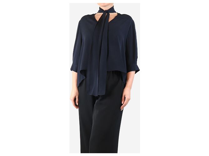 Autre Marque Blusa de seda azul marino - talla M - vista 3