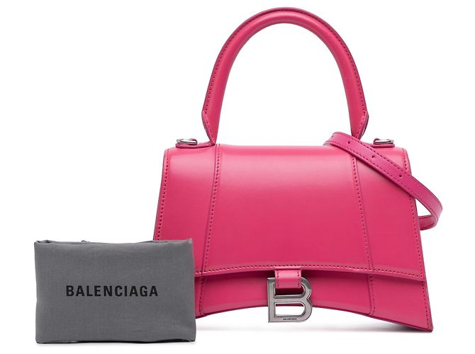 Borsa Hourglass piccola in pelle box lucida rosa di Balenciaga - vista 11