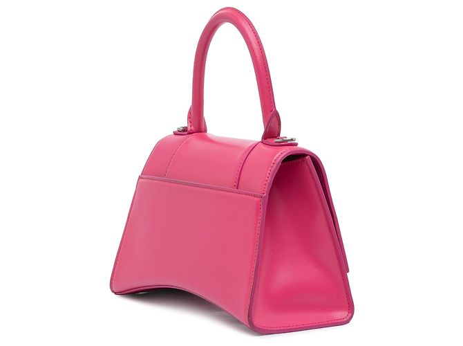 Borsa Hourglass piccola in pelle box lucida rosa di Balenciaga - vista 2