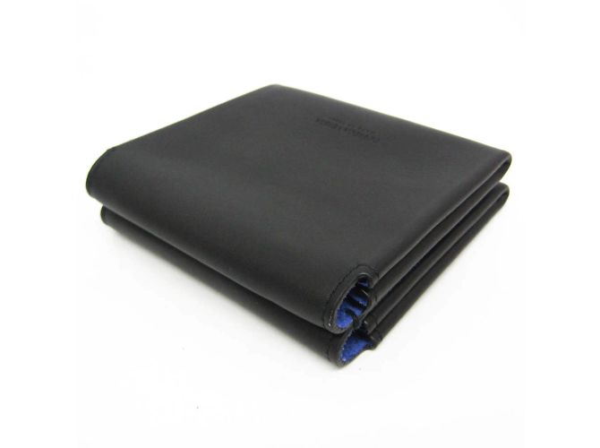 Portafoglio in pelle e suede bi-fold Bottega Veneta Nero Blu - vista 6