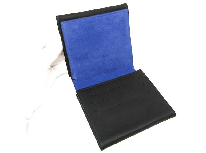 Portafoglio in pelle e suede bi-fold Bottega Veneta Nero Blu - vista 7