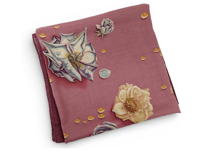Hermès CHALE HERMES LA ROSEE FIORI ROSA 140 CM IN CACHEMIRE E SETA - vista 12