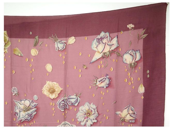 Hermès CHALE HERMES LA ROSEE FIORI ROSA 140 CM IN CACHEMIRE E SETA - vista 3