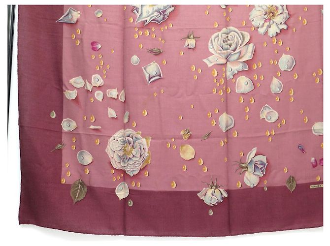 Hermès CHALE HERMES LA ROSEE FIORI ROSA 140 CM IN CACHEMIRE E SETA - vista 4