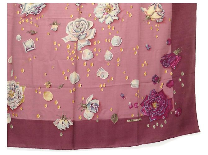Hermès CHALE HERMES LA ROSEE FIORI ROSA 140 CM IN CACHEMIRE E SETA - vista 5