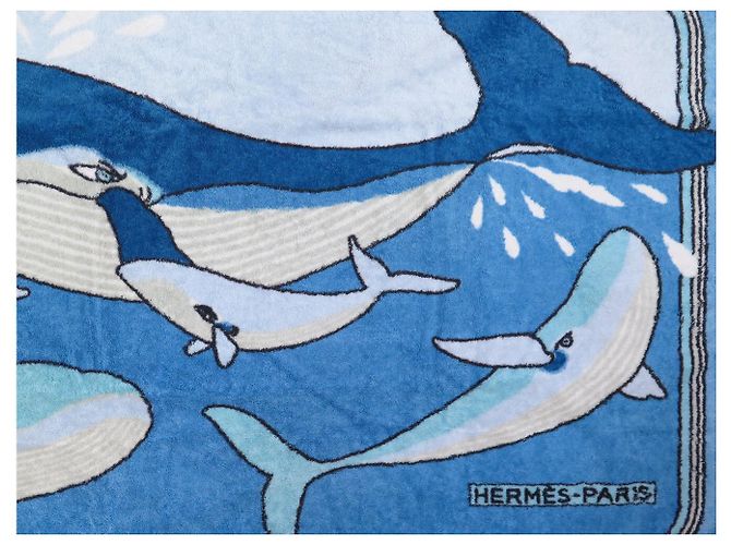 Hermès SERVIETTE DE PLAGE HERMES LES BALEINES GM TAPIS DE BAIN BLEU WHALE TOWEL - vue 3