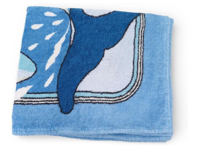 Hermès SERVIETTE DE PLAGE HERMES LES BALEINES GM TAPIS DE BAIN BLEU WHALE TOWEL - vue 6