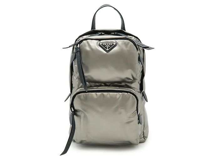 Prada Triangle Nylon Backpack Black Silver Silvery - view 2