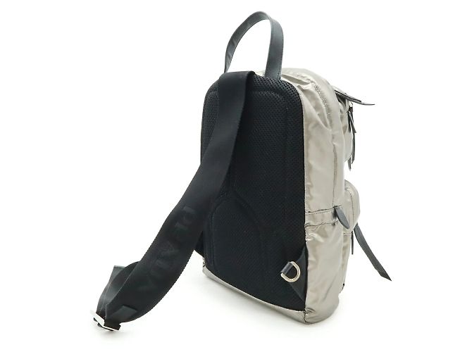 Prada Triangle Nylon Backpack Black Silver Silvery - view 3
