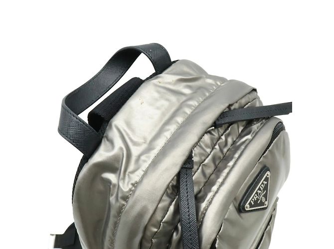 Prada Triangle Nylon Backpack Black Silver Silvery - view 7