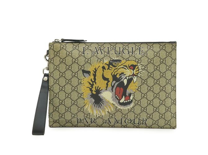 Borsa Clutch Gucci GG Supreme Multicolore Beige Cachi Giallo - vista 2