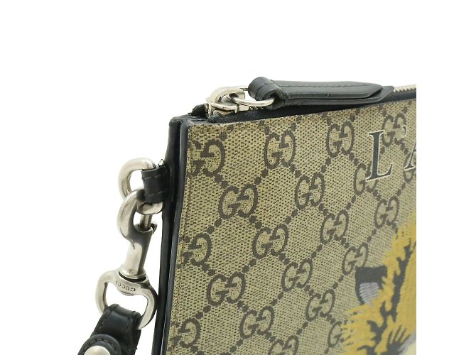 Borsa Clutch Gucci GG Supreme Multicolore Beige Cachi Giallo - vista 5