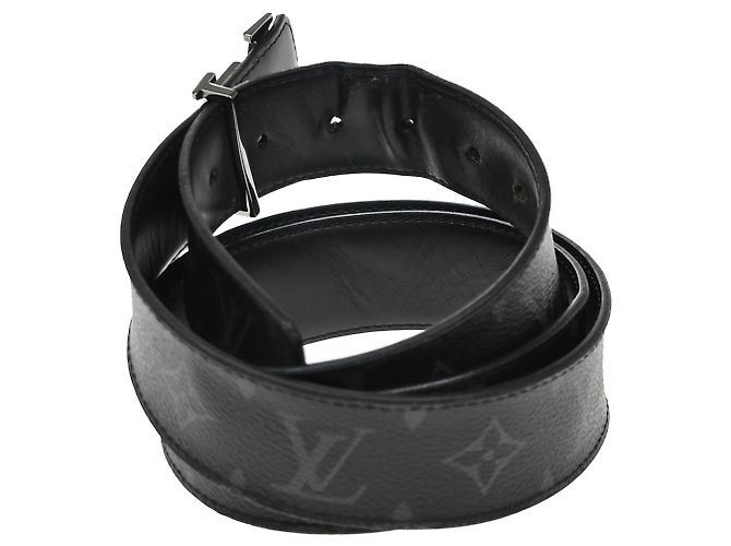 Cintura LV Initiales Monogram Eclipse in pelle Louis Vuitton Nero - vista 2