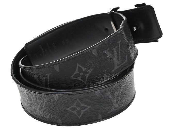 Cintura LV Initiales Monogram Eclipse in pelle Louis Vuitton Nero - vista 3