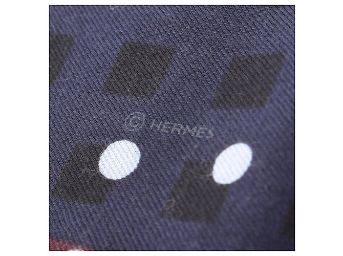 Chal de seda y cachemira Hermès Burdeos Azul marino - vista 4