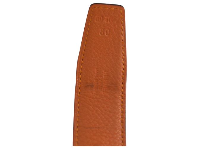 Hermès Wendegürtel H 32mm aus schwarzem und orangefarbenem Togo-Leder mit silberner Schnalle Größe 80 - Ansicht 8