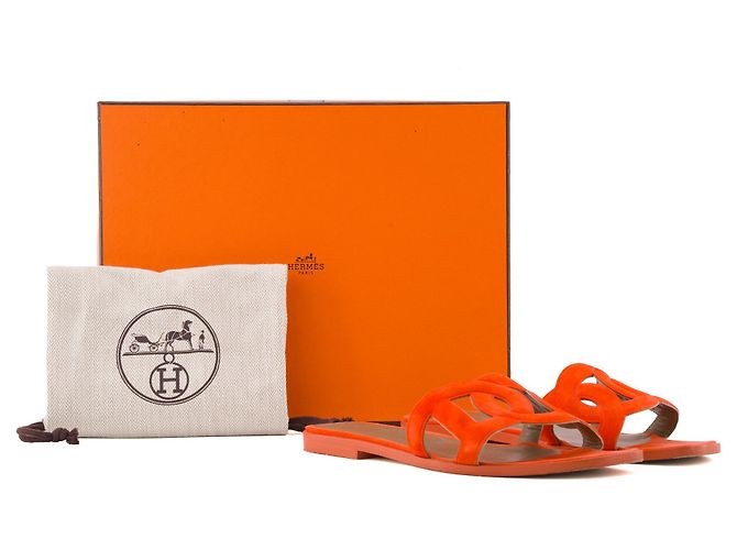 HERMÈS - Sandali Aloha Hermès in suede arancione (T37.5) - vista 10