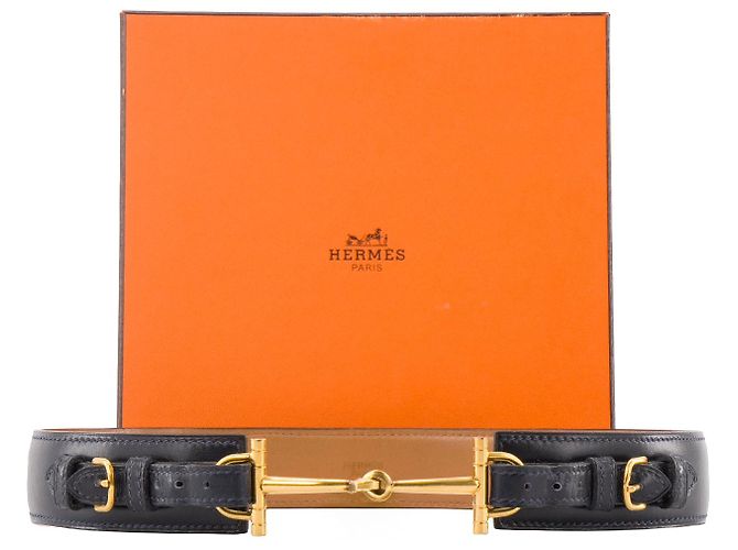 HERMÈS - Marine Étriers Hermès Gürtel aus dunkelblauem Leder (T70) Marineblau - Ansicht 5