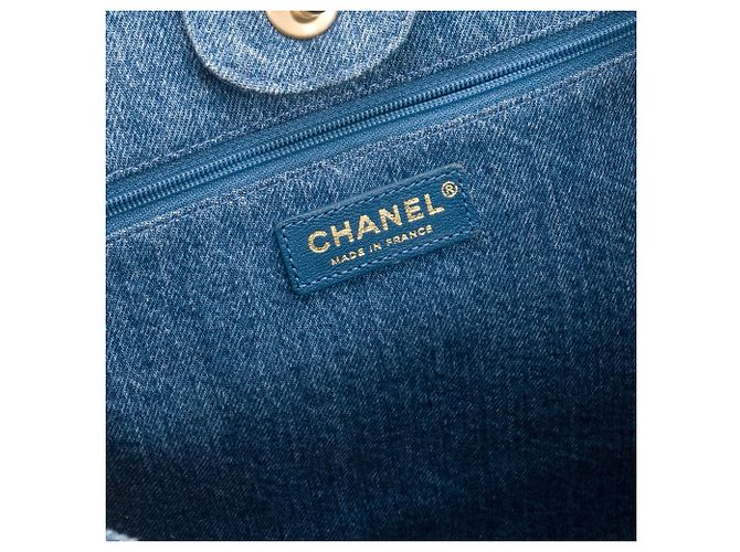 CHANEL - Borsa Tote Deauville Egitto Geroglifico Chanel in denim e lana Blu navy - vista 10