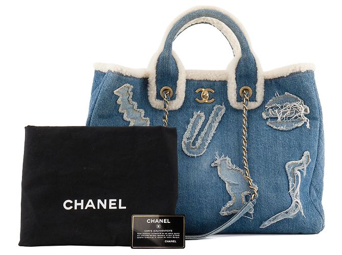 CHANEL - Borsa Tote Deauville Egitto Geroglifico Chanel in denim e lana Blu navy - vista 11