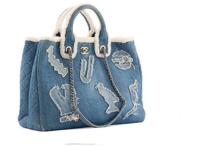 CHANEL - Borsa Tote Deauville Egitto Geroglifico Chanel in denim e lana Blu navy - vista 2