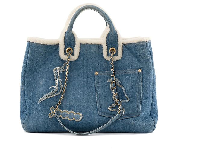 CHANEL - Borsa Tote Deauville Egitto Geroglifico Chanel in denim e lana Blu navy - vista 3