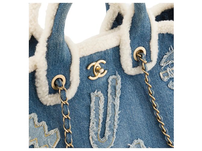 CHANEL - Borsa Tote Deauville Egitto Geroglifico Chanel in denim e lana Blu navy - vista 5