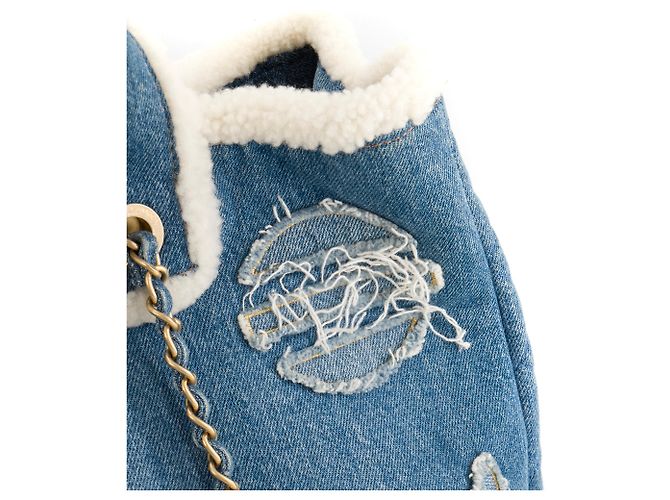 CHANEL - Borsa Tote Deauville Egitto Geroglifico Chanel in denim e lana Blu navy - vista 6