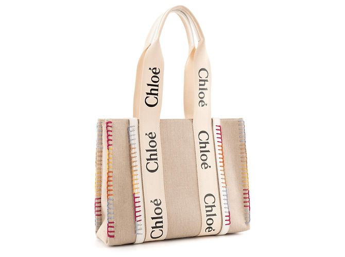 CHLOÉ - Borsa Tote Woody Chloé in Lino Beige Edizione Limitata Multicolore - vista 2