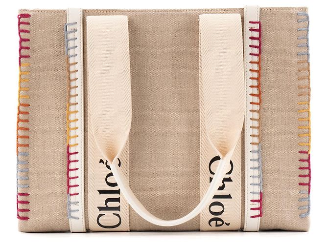 CHLOÉ - Borsa Tote Woody Chloé in Lino Beige Edizione Limitata Multicolore - vista 3