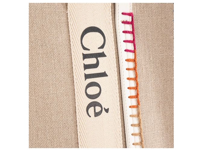 CHLOÉ - Borsa Tote Woody Chloé in Lino Beige Edizione Limitata Multicolore - vista 5