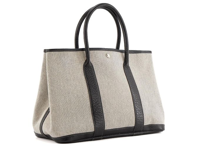 HERMÈS - Borsa a Mano Garden Party Hermès in Tela Grigia e Pelle Nera Nero - vista 2