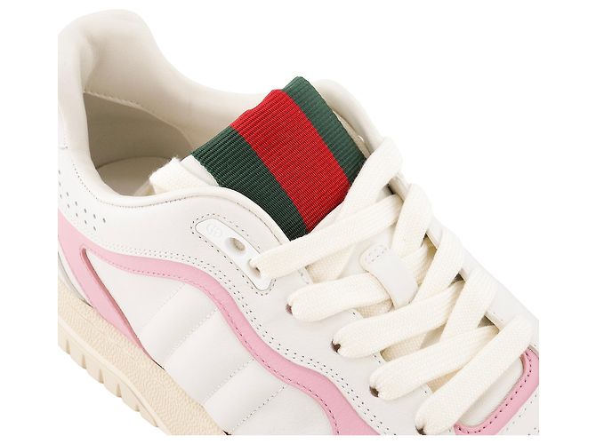 GUCCI - Sneakers Re-Web Gucci in pelle bianca e rosa (T38) Bianco - vista 4