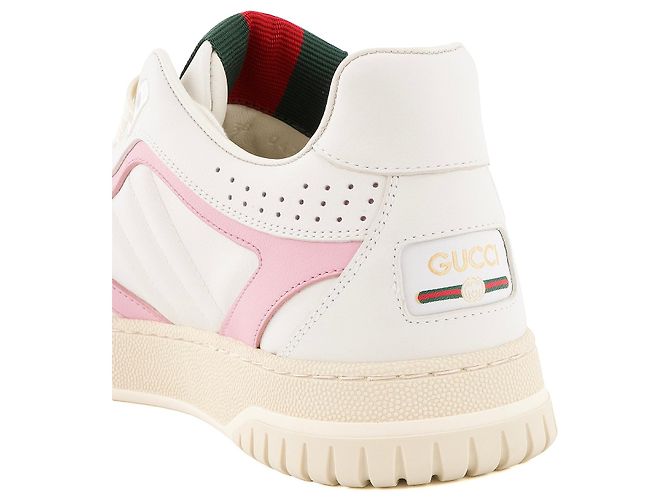 GUCCI - Sneakers Re-Web Gucci in pelle bianca e rosa (T38) Bianco - vista 5