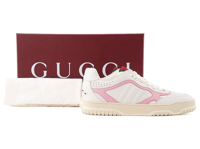 GUCCI - Sneakers Re-Web Gucci in pelle bianca e rosa (T38) Bianco - vista 6