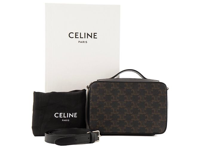 Céline CELINE - Borsa a tracolla Triomphe Celine in pelle nera e tela rivestita Nero - vista 11